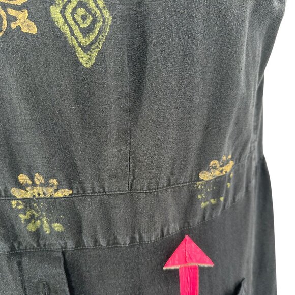Vintage Blue Cactus Womens Large Dress Linen Blend Sleeveless Jumper Boho Black - Picture 9 of 12